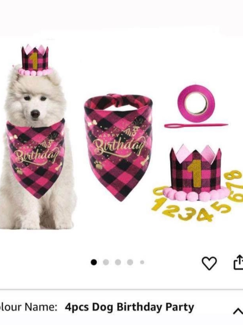 Dog Birthday Bandana and Party Crown Set - Pink Black Plaid
